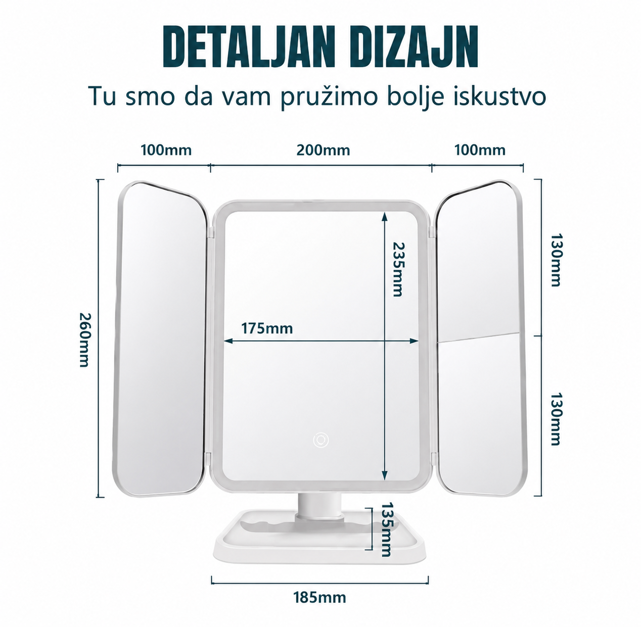 LED Kozmetičko Ogledalo sa 3 Preklopna Ogledala