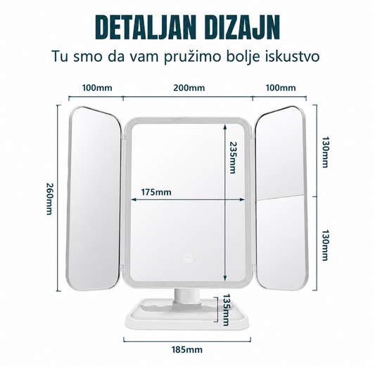 LED Kozmetičko Ogledalo sa 3 Preklopna Ogledala