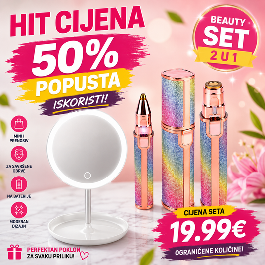 LED Ogledalo + Električni Trimer za Obrve– Beauty Set 2u1